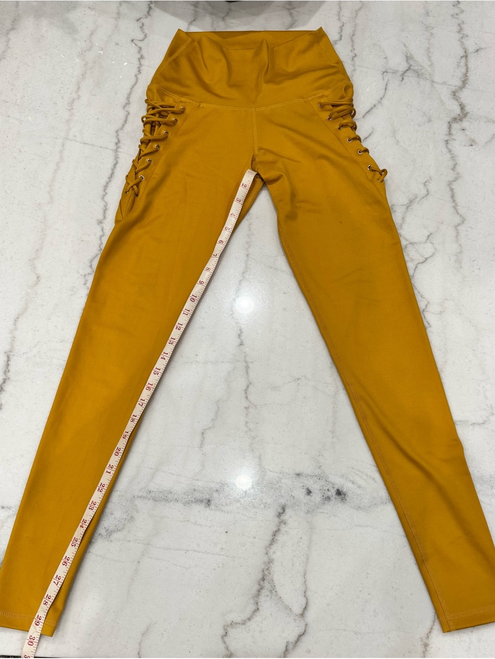 Mika Yoga Wear Limited Edition High Waisted Lace-Up Side Leggings Mustard Yellow